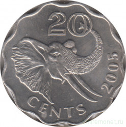 Монета. Свазиленд. 20 центов 2005 год.