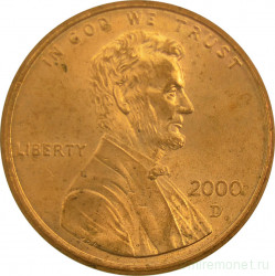 Монета. США. 1 цент 2000 год. Монетный двор D.