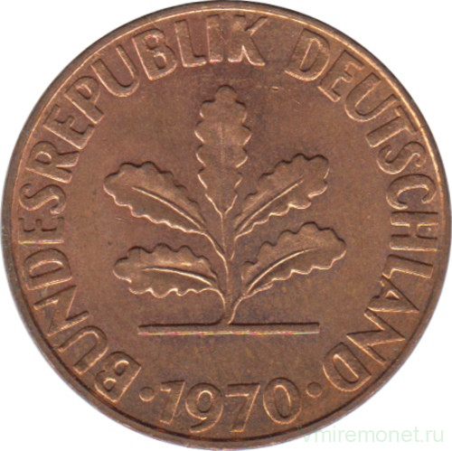 Монета. ФРГ. 2 пфеннига 1970 год. Монетный двор - Гамбург (J).
