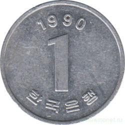 Монета. Южная Корея. 1 вона 1990 год.