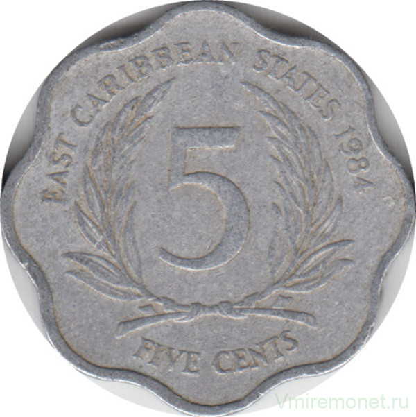 Монета. Восточные Карибские государства. 5 центов 1984 год.
