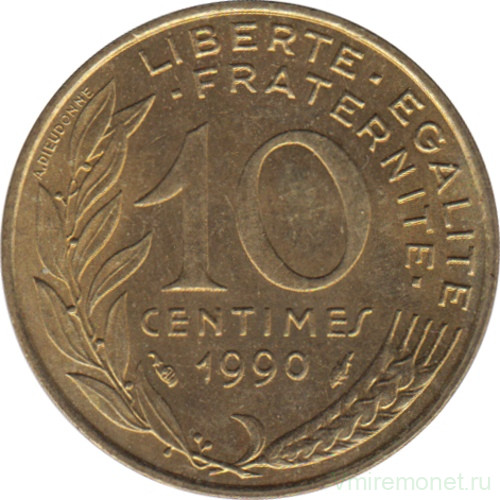Монета. Франция. 10 сантимов 1990 год.