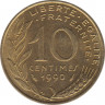  Монета. Франция. 10 сантимов 1990 год. ав.