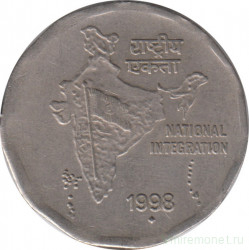 Монета. Индия. 2 рупии 1998 год. Национальное объединение.