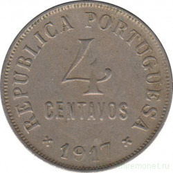 Монета. Португалия. 4 сентаво 1917 год.