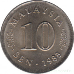 Монета. Малайзия. 10 сен 1988 год.