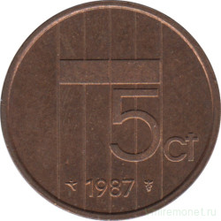Монета. Нидерланды. 5 центов 1987 год.