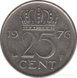 Монета. Нидерланды. 25 центов 1976 год.