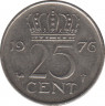Монета. Нидерланды. 25 центов 1976 год. ав.