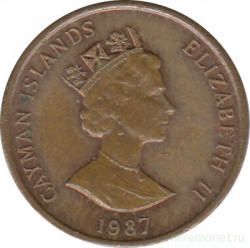 Монета. Каймановы острова. 1 цент 1987 год.