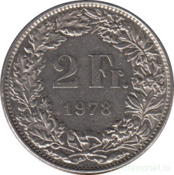 Монета. Швейцария. 2 франка 1978 год.