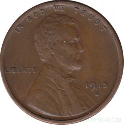 Монета. США. 1 цент 1915 год. Монетный двор S.