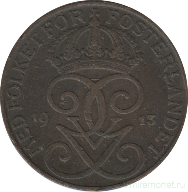 Монета. Швеция. 5 эре 1913 год. 