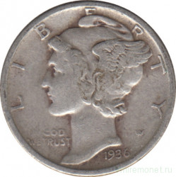 Монета. США. 10 центов 1936 год.