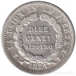 Монета. Боливия. 10 сентаво 1874 год.