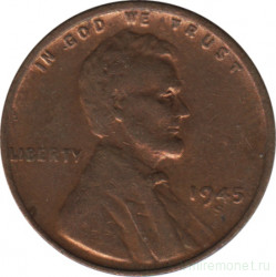 Монета. США. 1 цент 1945 год. Монетный двор S.