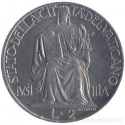 Монета. Ватикан. 2 лиры 1942 год.
