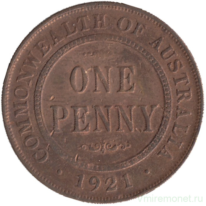 Монета. Австралия. 1 пенни 1921 год.