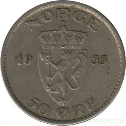 Монета. Норвегия. 50 эре 1955 год.