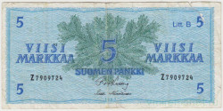 Банкнота. Финляндия. 5 марок 1963 год. Тип 99а().
