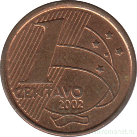 Монета. Бразилия. 1 сентаво 2002 год.