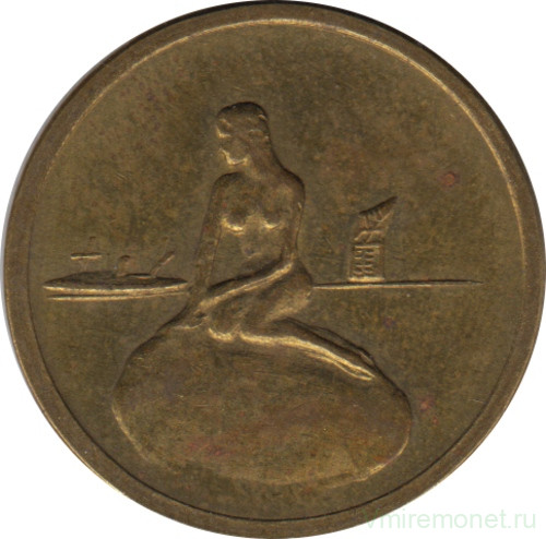 Жетон. Дания. Копенгаген. Жетон транспортной компании "Kobenhavns Shjrveje" 1964-1974 года. Латунь. Узкий контур.