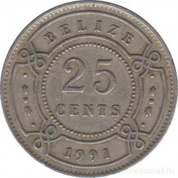 Монета. Белиз. 25 центов 1991 год.