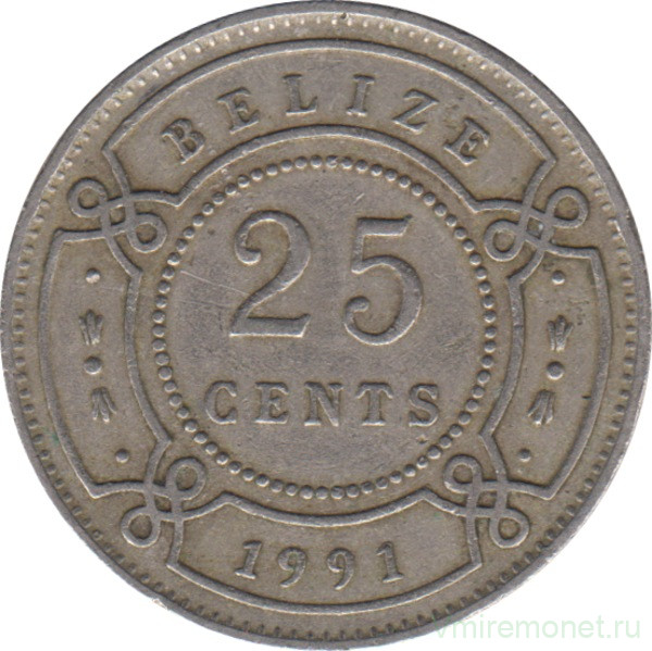 Монета. Белиз. 25 центов 1991 год.