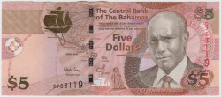 Банкнота. Багамские острова. 5 долларов 2007 год. Тип 72.
