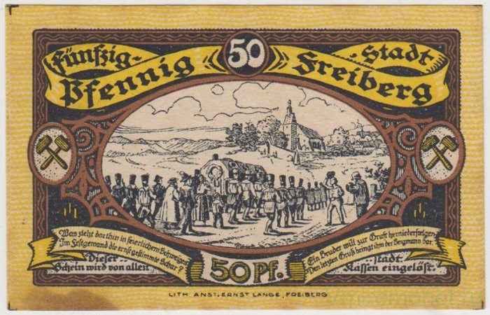 Бона. Нотгельд. Германия. Город Фрайберг. 50 пфеннигов 1921 год. Вариант 379.2.5.