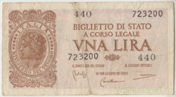 Банкнота. Италия. 1 лира 1944 год. Тип 29b.