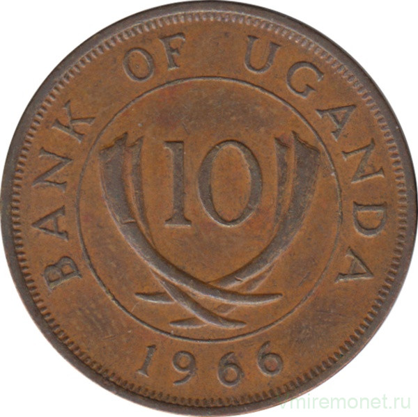 Монета. Уганда. 10 центов 1966 год.