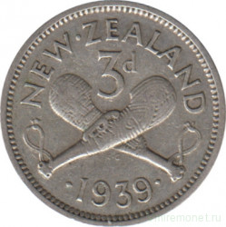 Монета. Новая Зеландия. 3 пенса 1939 год.