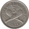 Монета. Новая Зеландия. 3 пенса 1939 год. ав.
