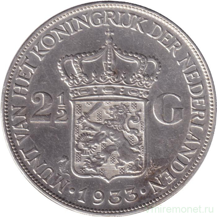 Монета. Нидерланды. 2,5 гульдена 1933 год.