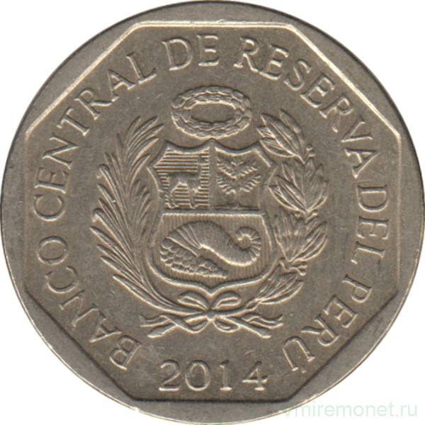 Монета. Перу. 50 сентимо 2014 год.
