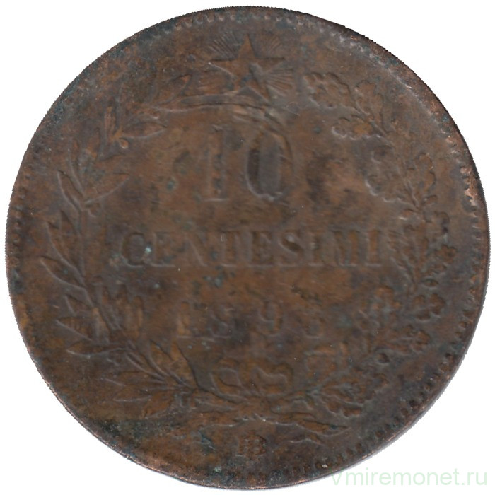 Монета. Италия. 10 чентезимо 1893 год. BI.