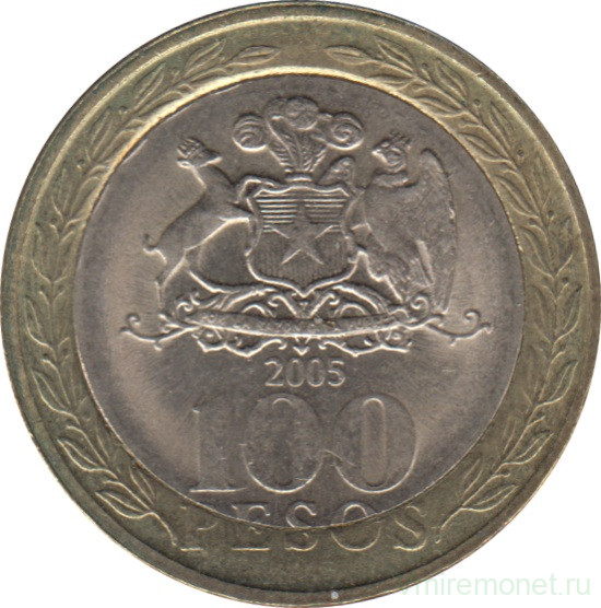 Монета. Чили. 100 песо 2005 год.