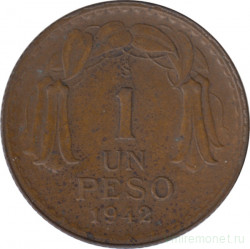 Монета. Чили. 1 песо 1942 год.