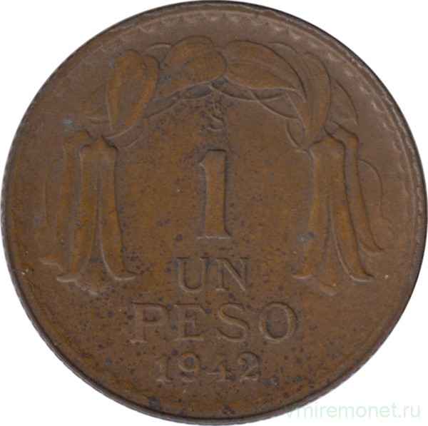 Монета. Чили. 1 песо 1942 год.