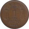 Монета. Чили. 1 песо 1942 год. ав.
