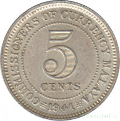 Монета. Малайя (Малайзия). 5 центов 1941 год. Без отметки монетного двора.
