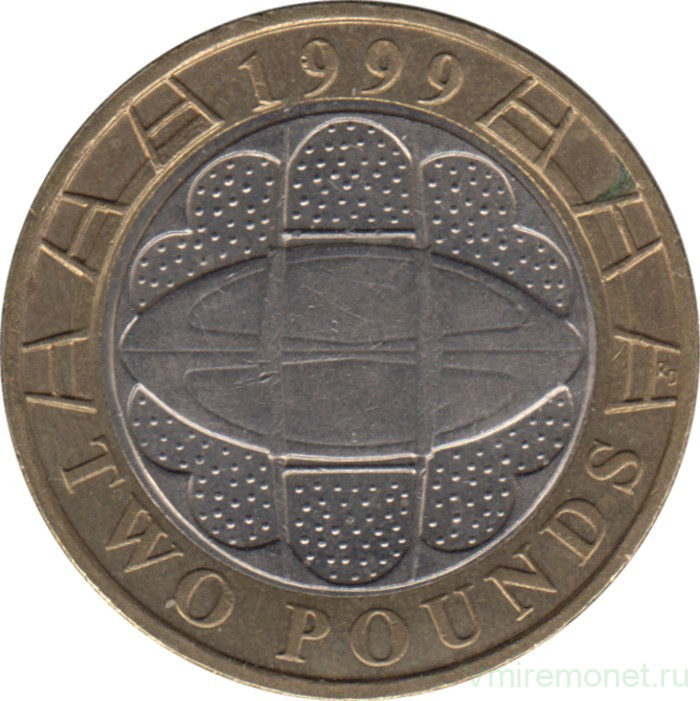 Монета. Великобритания. 2 фунта 1999 год. Чемпионат мира по регби.