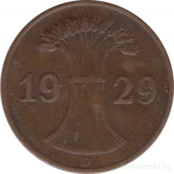 Монета. Германия. Веймарская республика. 1 рейхспфенниг 1929 год. Монетный двор - Мюнхен (D).