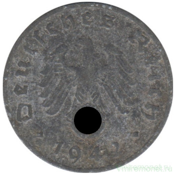 Монета. Германия. Третий Рейх. 1 рейхспфенниг 1942 год. Монетный двор - Мюнхен (D). Монета. Германия. Третий Рейх. 1 рейхспфенниг 1942 год. Монетный двор - Мюнхен (D).