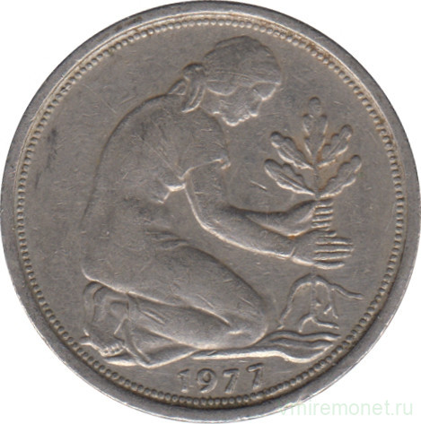 Монета. ФРГ. 50 пфеннигов 1977 год. Монетный двор - Мюнхен (D).