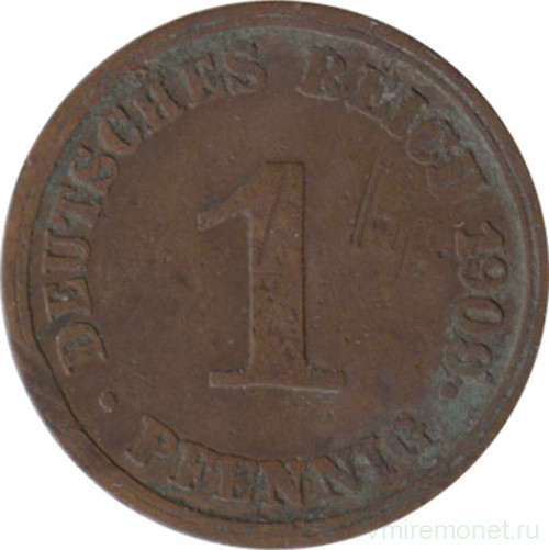 Монета. Германия (Германская империя 1871-1922). 1 пфенниг 1909 год. (J).