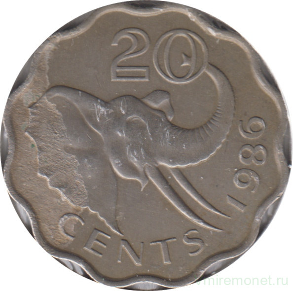Монета. Свазиленд. 20 центов 1986 год.