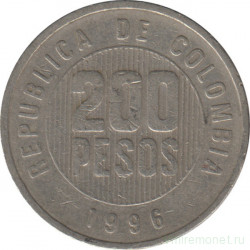 Монета. Колумбия. 200 песо 1996 год.