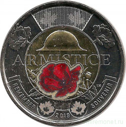 Монета. Канада. 2 доллара 2018 год. 100 лет окончания Первой мировой войны. Цветная эмаль.